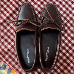Minnetonka Dark Brown Leather Moccasin Slip-Ons- new with tags- open to offers!